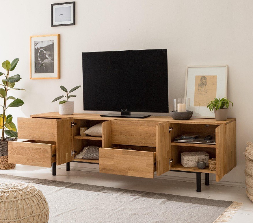 NordicStory Mueble de TV de madera maciza de roble &quot;Wardi&quot; 220 x 40 x 65 cm.