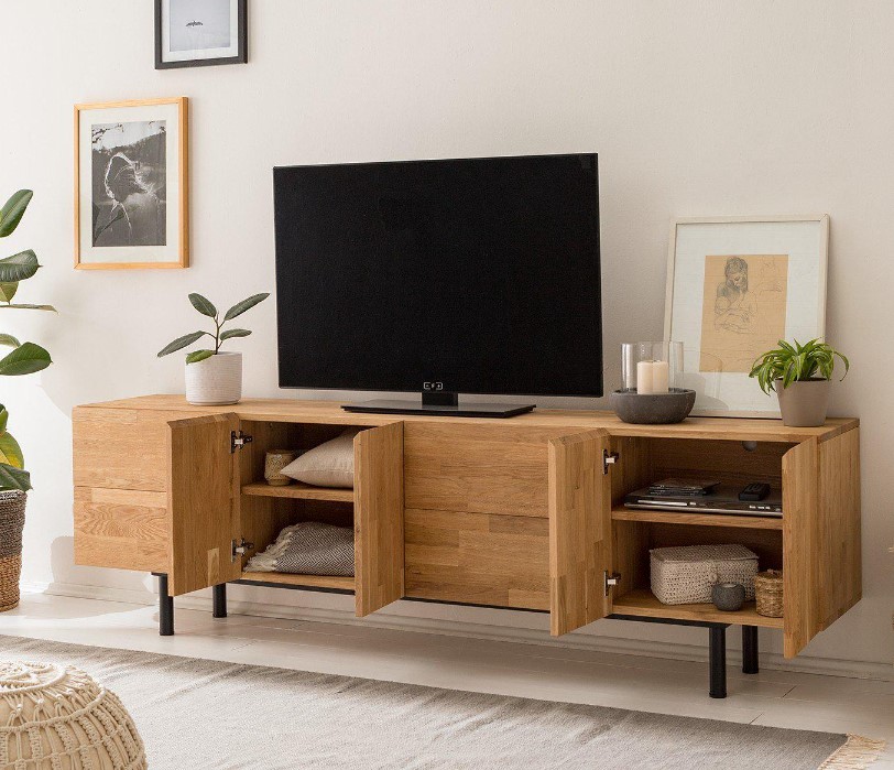 NordicStory Mueble de TV de madera maciza de roble &quot;Wardi&quot; 220 x 40 x 65 cm.