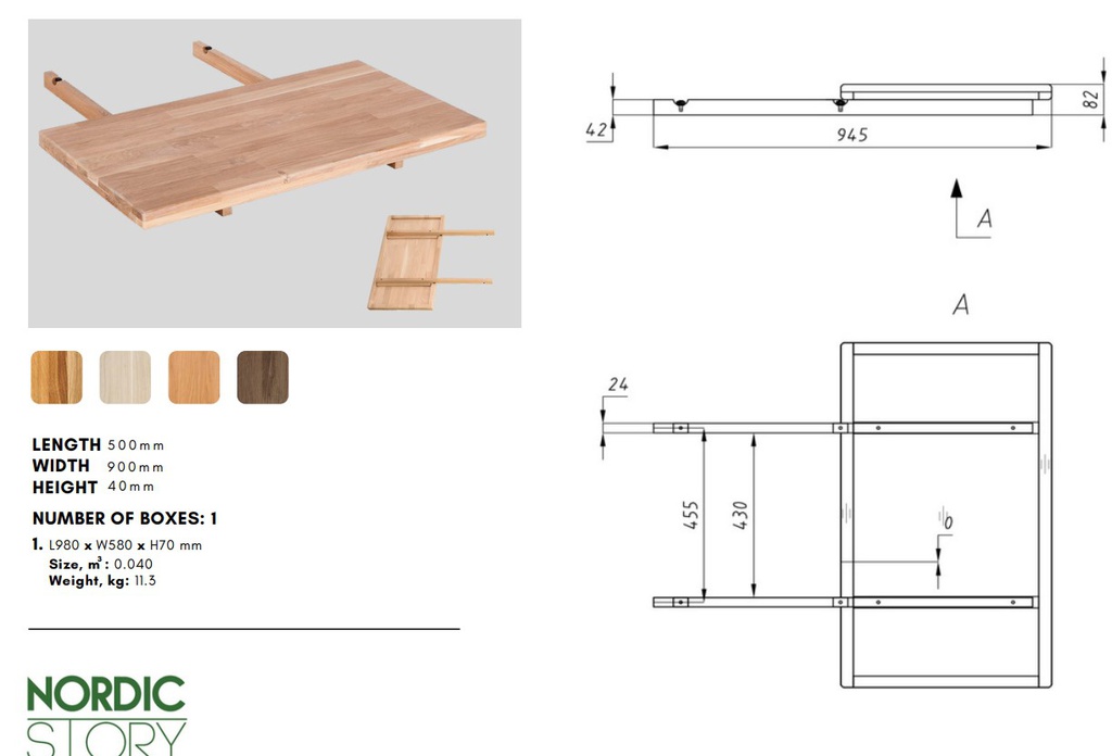 Hoja de extension adicional para mesa de comedor  &quot;Mauritz 1&quot; 50 x 90 cm.