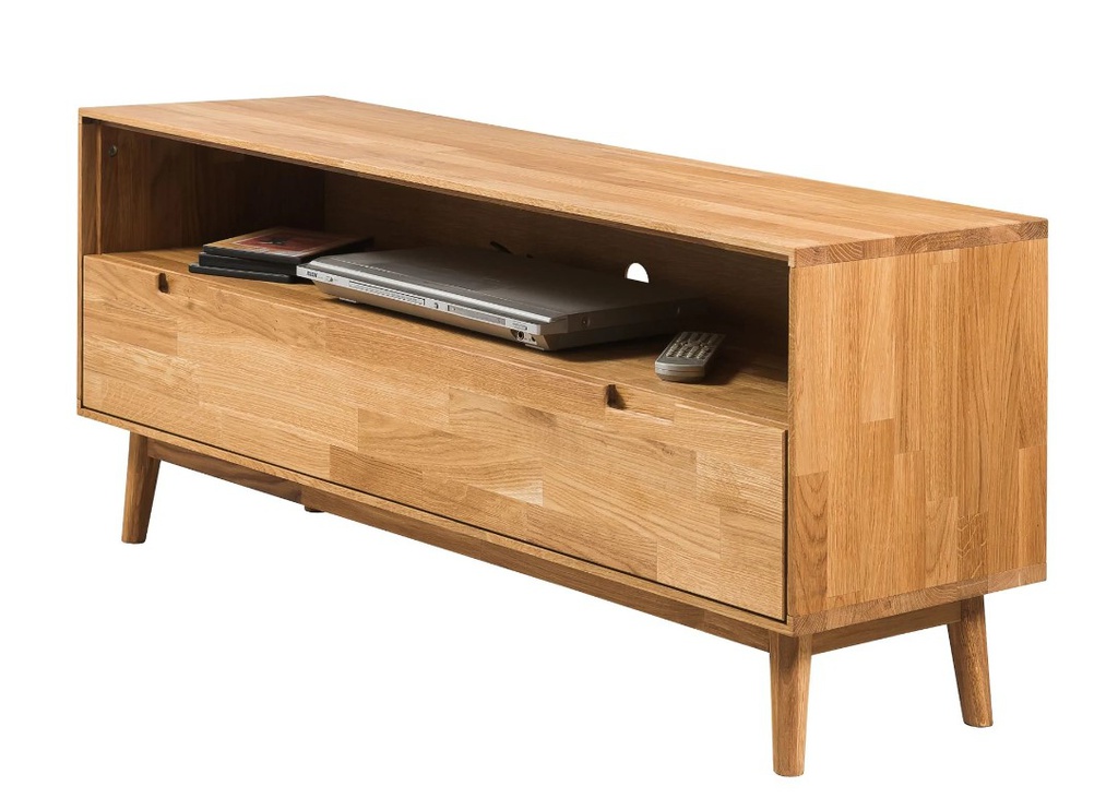 NordicStory Mueble de TV de madera maciza de roble &quot;Escandi 2&quot; 120 x 39 x 53,5 cm.