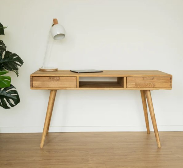 NordicStory Mesa escritorio de madera maciza de roble &quot;Escandi 5&quot; 140 x 55 x 75 cm.