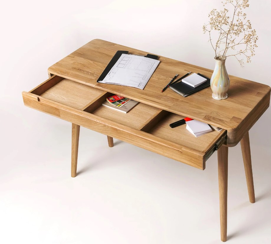 NordicStory Mesa escritorio tocador de madera maciza de roble &quot;Escandi&quot; 110 x 43 x 75 cm.