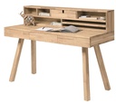 NordicStory Mesa escritorio de madera maciza de roble &quot;Einstein 2&quot; con estanteria flotante 140 x 55 x 106 cm.