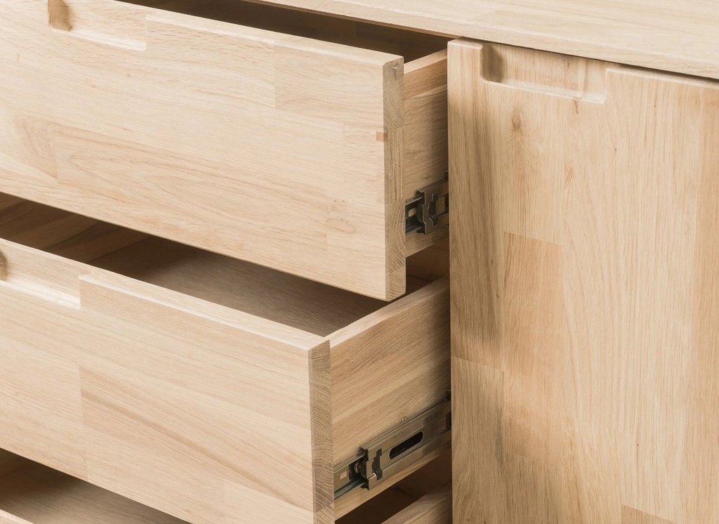 NordicStory Aparador Cómoda de madera maciza roble &quot;Escandi 3&quot; 160 x 45 x 84,5 cm.