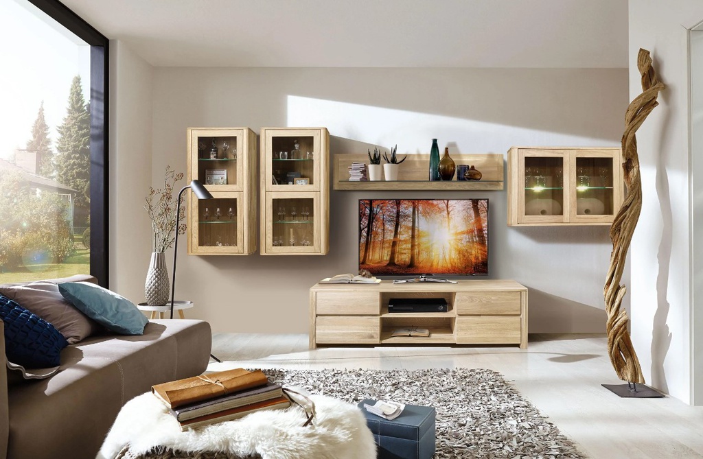NordicStory Mueble de TV de madera maciza de roble &quot;Elsa&quot; 160 x 44 x 47 cm.