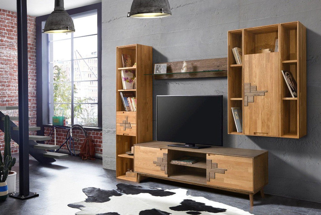 NordicStory Mueble de TV de madera maciza de roble &quot;Escandi Design&quot; 180 x 39 x 54 cm.