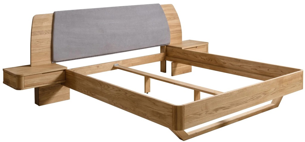 NordicStory Cama de madera maciza de roble &quot;Alina&quot; con cabezal y 2 mesitas de noche flotante