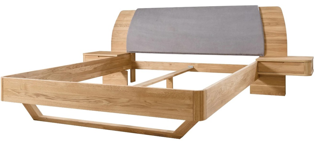 NordicStory Cama de madera maciza de roble &quot;Alina&quot; con cabezal y 2 mesitas de noche flotante