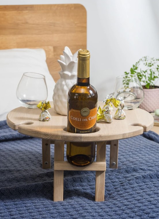 NordicStory Mini mesa de vino plegable de madera maciza roble