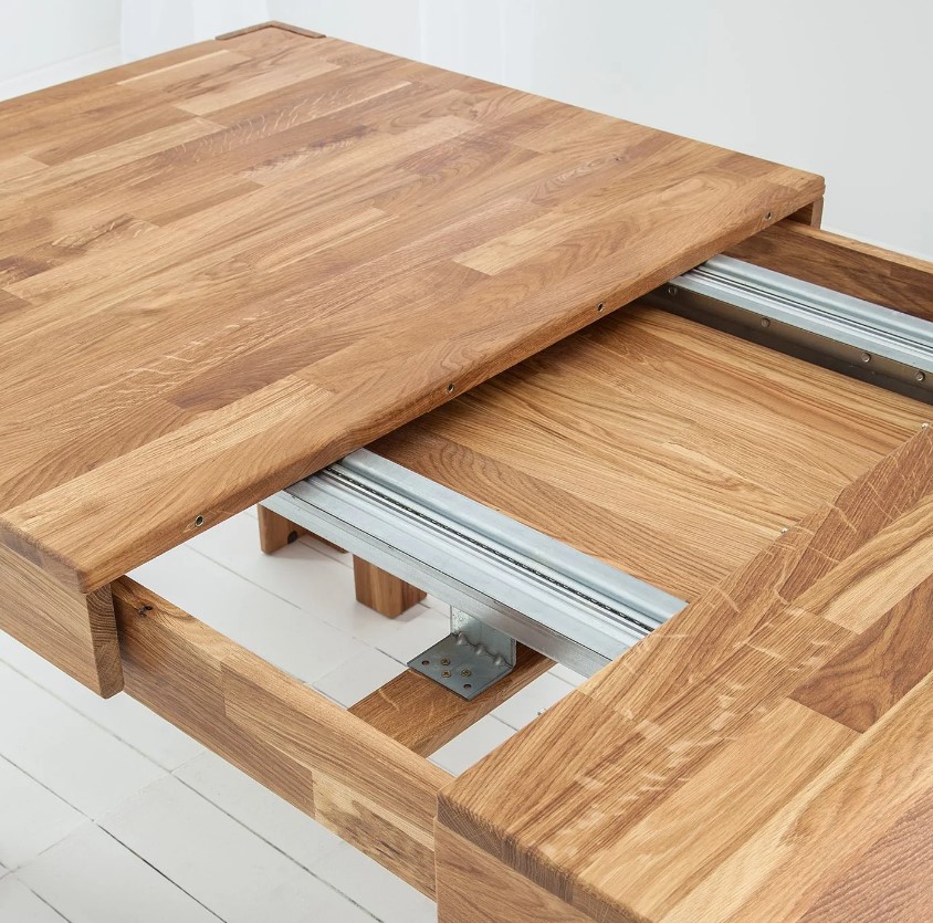 NordicStory Mesa extensible de comedor de madera maciza de roble &quot;XL&quot; 160-280 x 90 x 75 cm.