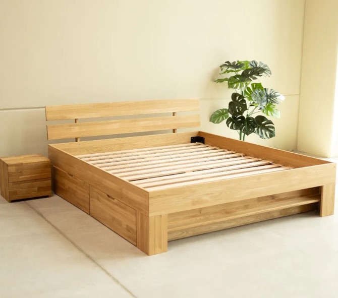 NordicStory Cama con almacenaje de madera maciza de roble &quot;Uppsala&quot;