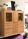 NordicStory Vitrina Armario con cristal de madera maciza de roble &quot;Elsa 3 LUX&quot;  150,2 x 44 x 145 cm.