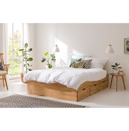 NordicStory Cama con almacenaje de madera maciza de roble &quot;Sofia&quot;