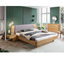 NordicStory Cama de madera maciza de roble &quot;Alina&quot; con cabezal y 2 mesitas de noche flotante